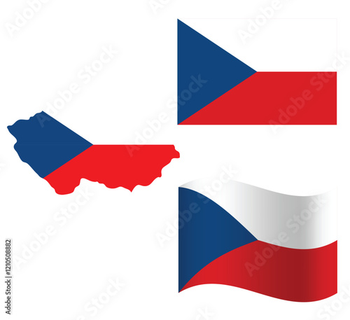 czech flag illustration . Set of czech flags, in different styles - , waving flag , and map design. Represents the state of Czech. czech Map Flag