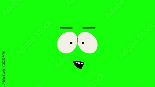 Animated talking face with eyes and mouth of cartoon character on green chromakey screen, idea for commercial, lipsing	
