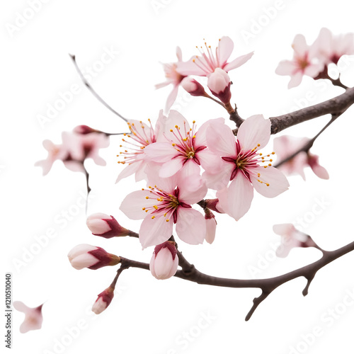 Pink Cherry Blossoms on Branch, Spring Floral Bloom, Delicate Flowers