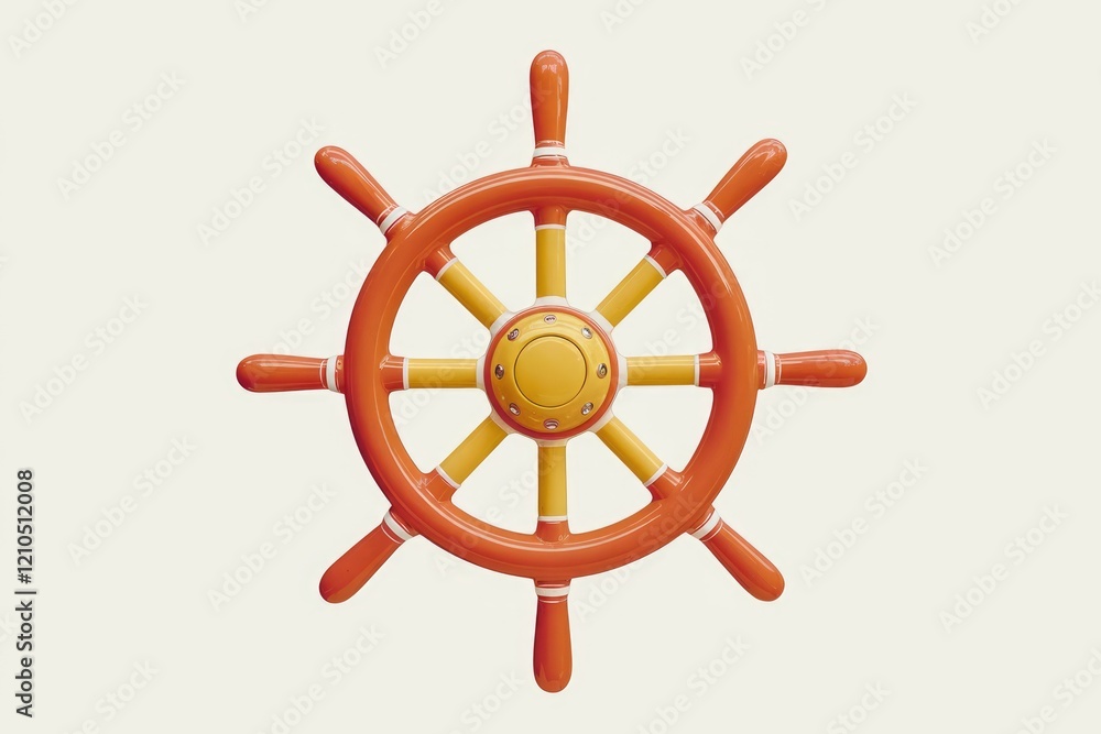 A vibrant orange and yellow ship's wheel, a nautical symbol of adventure and seafaring.