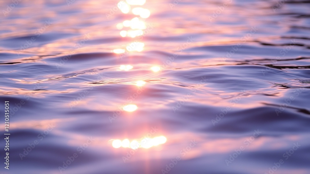 Obraz premium a body of water reflects a pink and orange sunset.