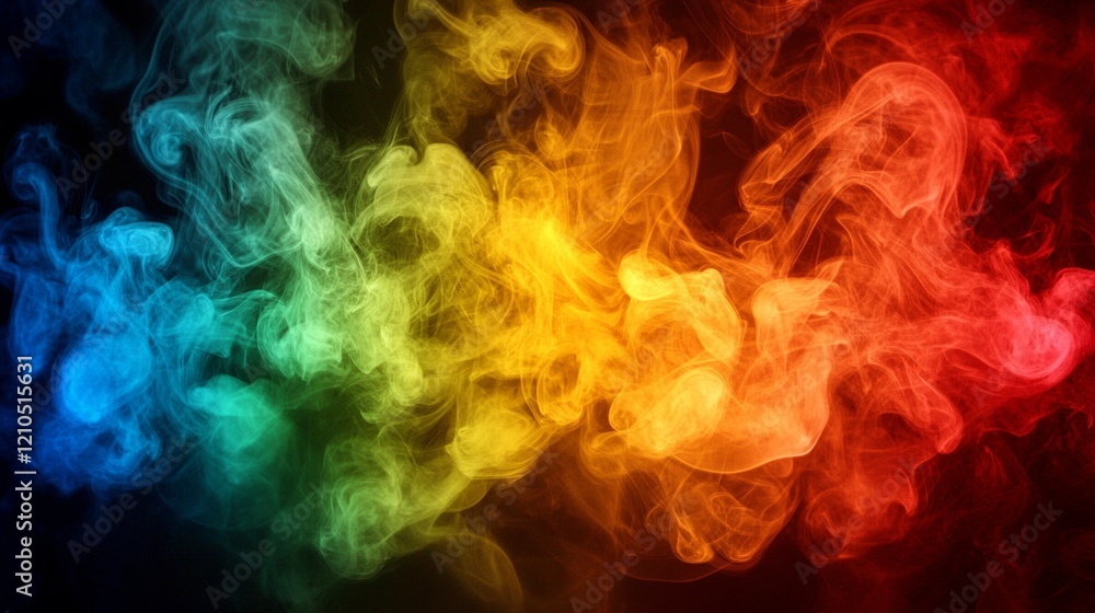 Fototapeta premium A vibrant smoke cloud features rainbow colors from left to right