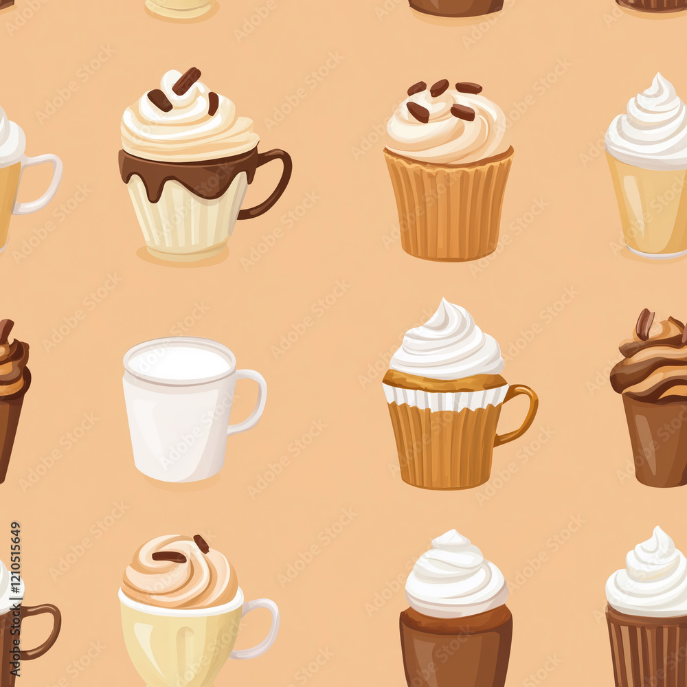 Hot milk cake flat illustration, Hot milk cake repetitive pattern Hot milk cake flat illustration, Hot milk cake repetitive pattern