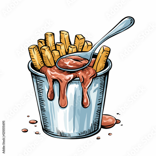 Classic Poutine Illustration with Fries and Gravy