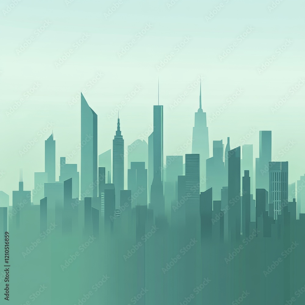 Naklejka premium Create a green 2D background featuring a vibrant and imaginative city skyline