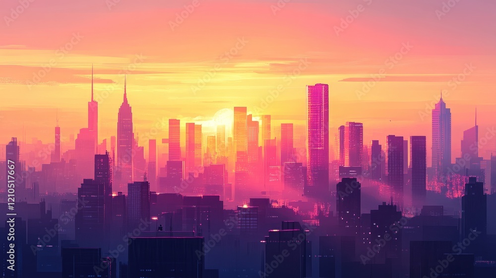 A city skyline at sunrise, with the first rays of light striking the tops of skyscrapers and casting a warm glow over the bustling urban landscape. A city skyline at sunrise, with the first rays of light striking the tops of skyscrapers and casting a warm glow over the bustling urban landscape.