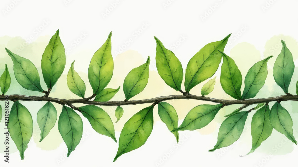 Hand drawn watercolor fresh spring leaves symbolizing renewal and growth Hand drawn watercolor fresh spring leaves symbolizing renewal and growth