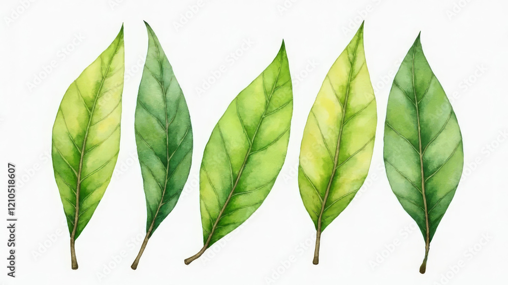 Fototapeta premium Hand drawn watercolor fresh spring leaves symbolizing renewal and growth 