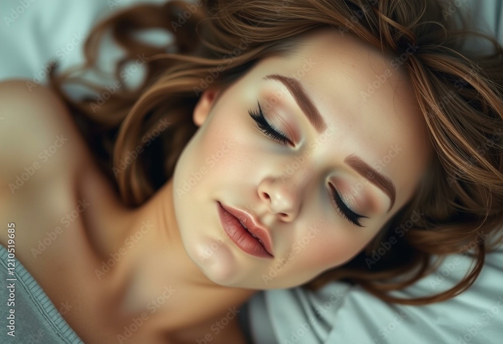 A sleeping female with a relaxed face and closed eyes A sleeping female with a relaxed face and closed eyes