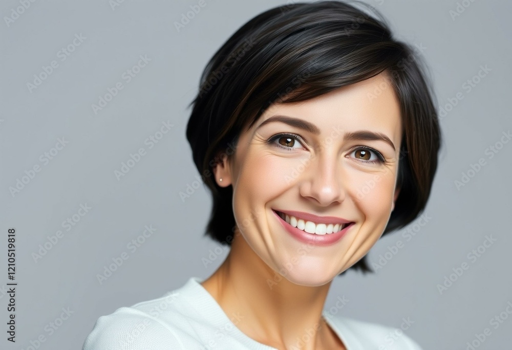 Woman with short hair and a warm smile Woman with short hair and a warm smile