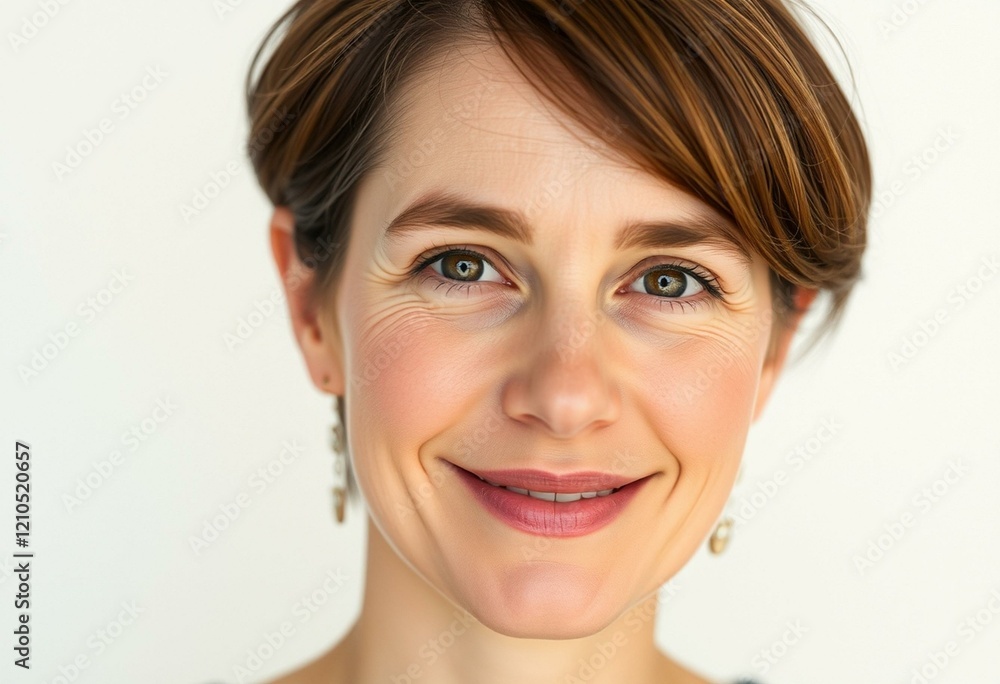 Woman with short hair and warm smile Woman with short hair and warm smile