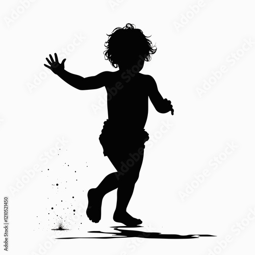 Silhouette of a child playing joyfully in water