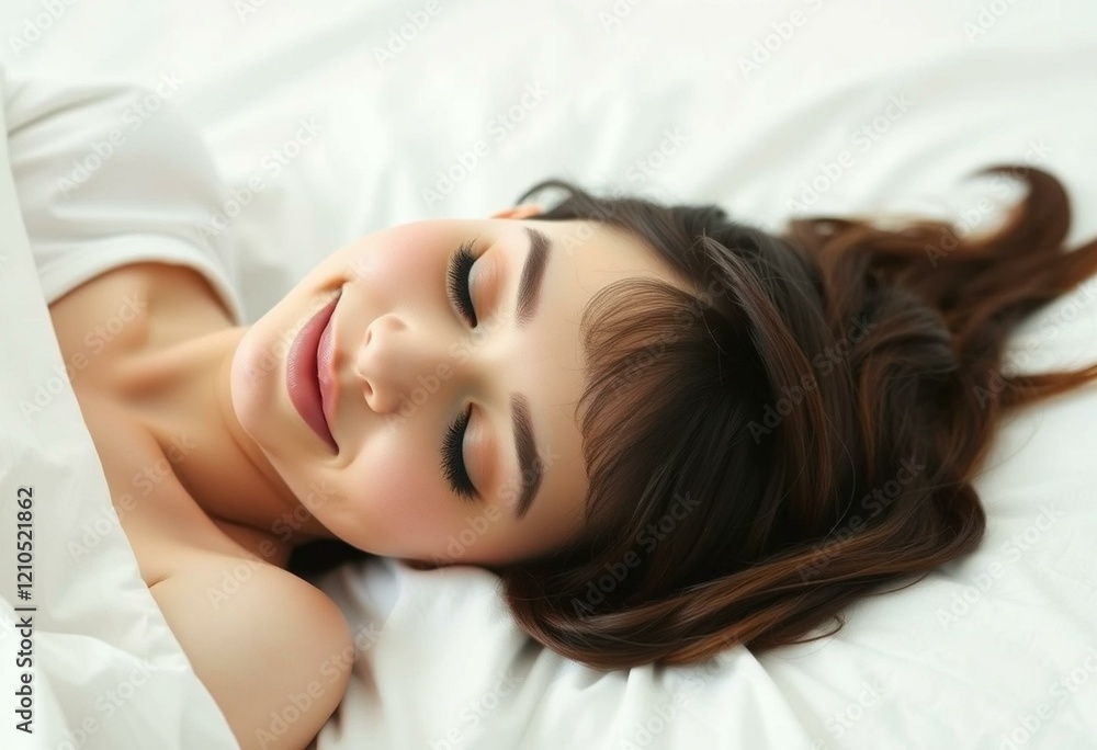 A sleeping female person on a white bed A sleeping female person on a white bed
