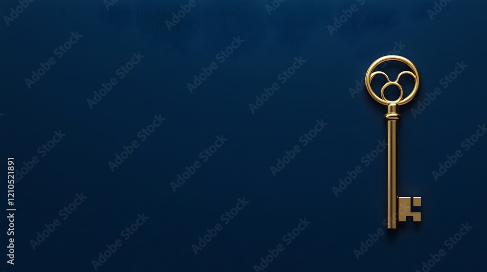 Golden Skeleton Key on a Deep Blue Background Golden Skeleton Key on a Deep Blue Background