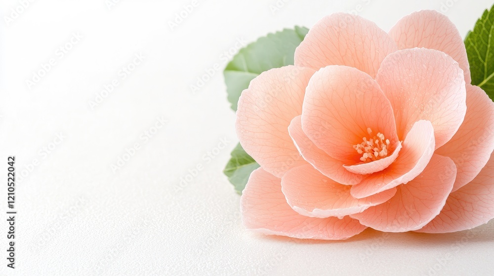 Peach Camellia blossom, close-up, white background, floral design Peach Camellia blossom, close-up, white background, floral design