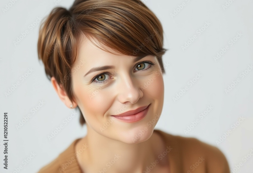 Woman with short hair and calm facial expression Woman with short hair and calm facial expression