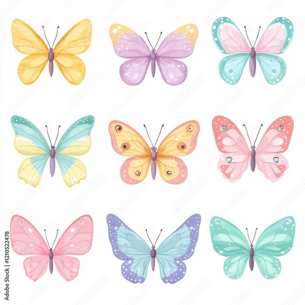 Charming Collection of Colorful Butterflies in Various Patterns and Styles Displaying Nature's Beauty Charming Collection of Colorful Butterflies in Various Patterns and Styles Displaying Nature's Beauty