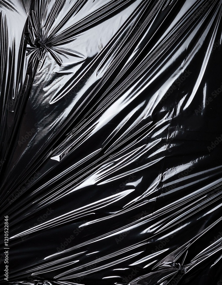 Fototapeta premium Wrinkled plastic texture on black
