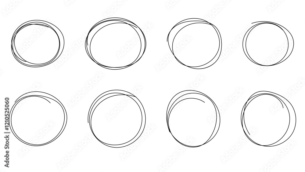 Hand drawn circle line sketch set, line art style  ,Hand drawn design elements , Flat Modern design, isolated on white background, illustration vector EPS 10