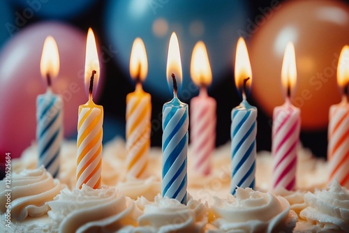  Take a photo of a child's hand blowing out the candles on the cake, with the balloons in focus in the background.


