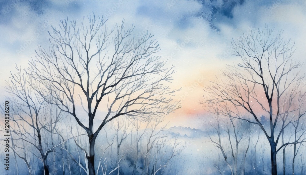 Silhouettes of bare trees rise against a softly colored winter sky, where hues of blue and orange blend in the cold twilight, creating a tranquil atmosphere in nature. Silhouettes of bare trees rise against a softly colored winter sky, where hues of blue and orange blend in the cold twilight, creating a tranquil atmosphere in nature.