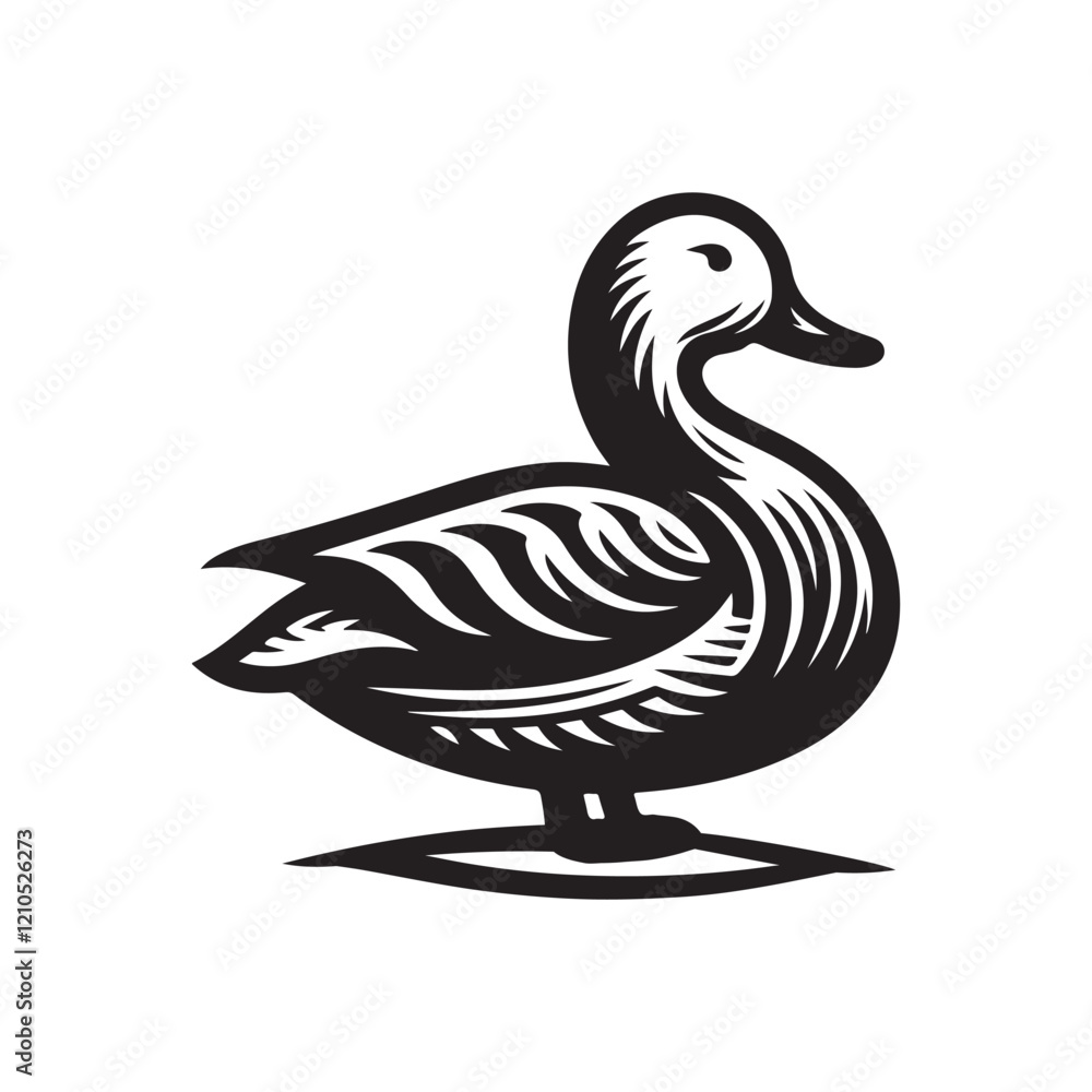 Ornate Black and White Duck Illustration Ornate Black and White Duck Illustration