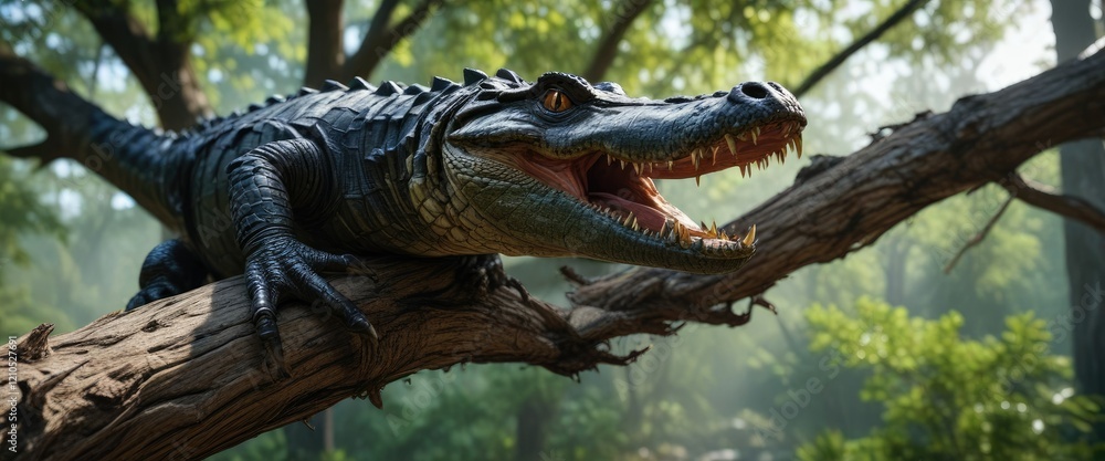 Obraz premium An alligator's powerful claws grasping onto a tree branch, wildlife photography, reptilian features, claws