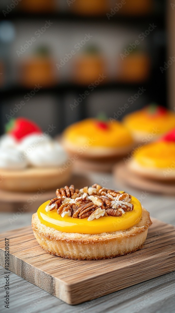 Homemade dessert creation lemon tart with pecans warm kitchen food eye level view comforting atmosphere Homemade dessert creation lemon tart with pecans warm kitchen food eye level view comforting atmosphere