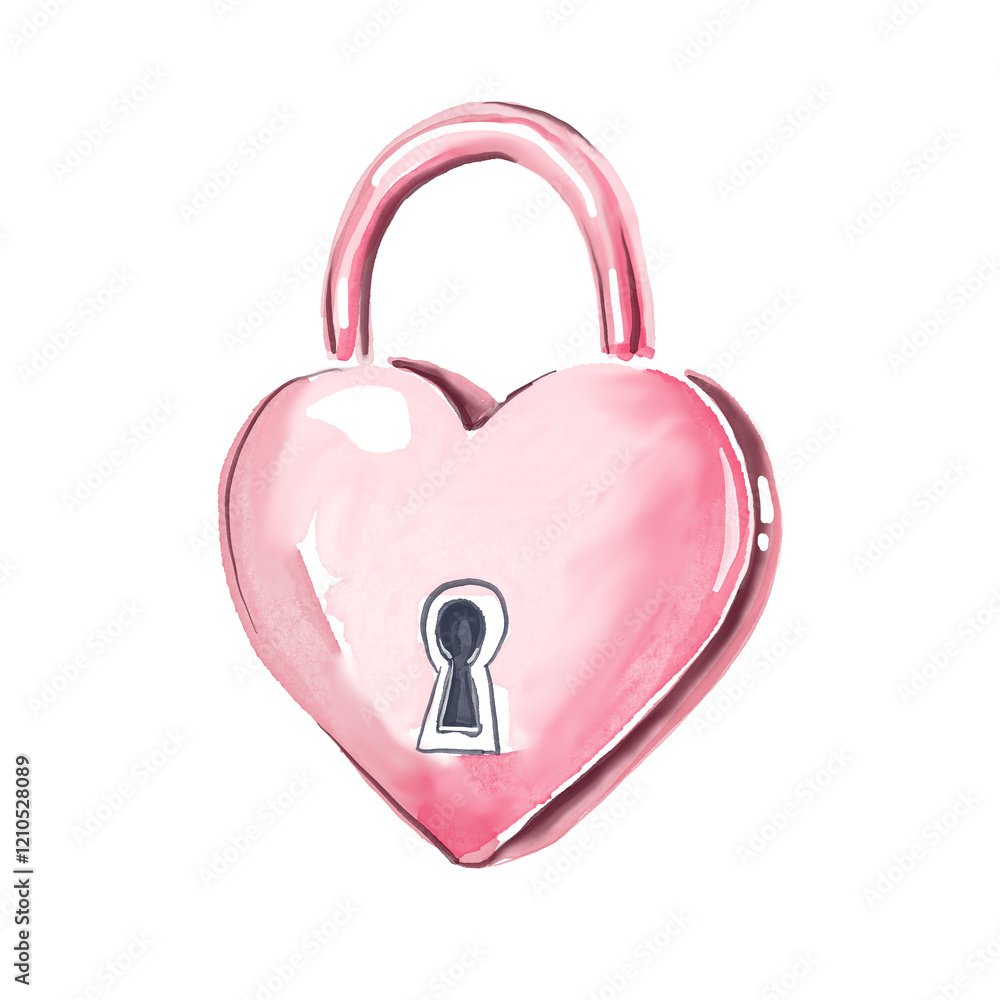 Heart-shaped padlock. Watercolor illustration Heart-shaped padlock. Watercolor illustration
