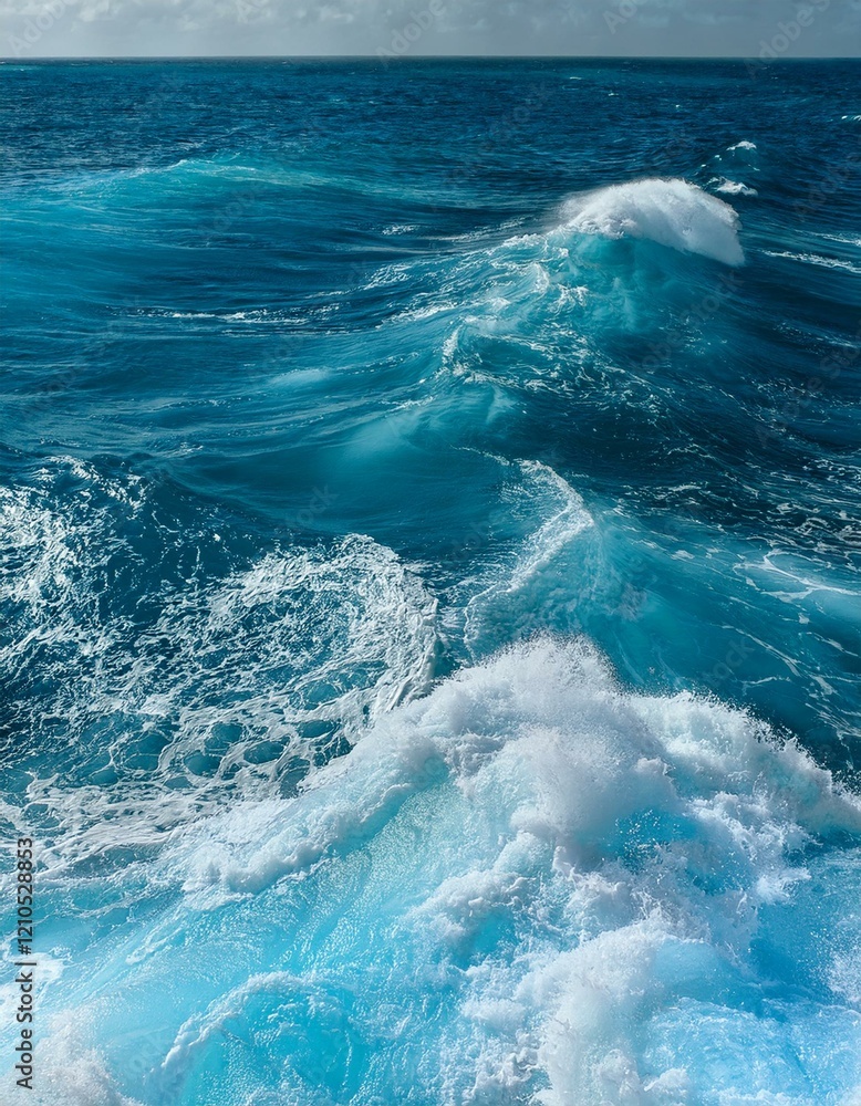 Obraz premium Turquoise ocean water with waves and foam.