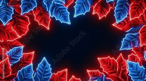 Neon Leaves Frame A Dark Background photo