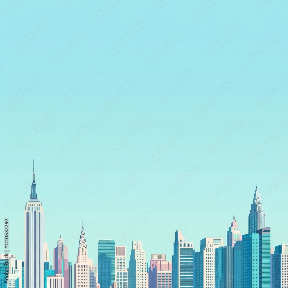 Obraz premium create a cool banner for a company profile, blue sky, buildings, landscapes, blue and green colour scheme, flat design, 