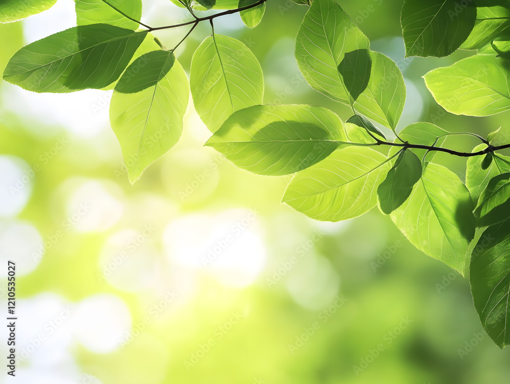Obraz premium Close-up of Lush Green Leaves Sunlit with Natural Light Springtime Nature Concept : Generative AI