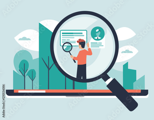 Job search, employee finding new job, career opportunity, employment or recruitment, applicant or candidate search online website concept, businessman magnifying glass searching for new job.