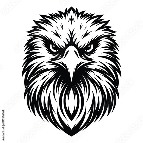 eagle head, fierce eagle, bird illustration, monochrome eagle, eagle vector, black and white art, wildlife symbol, predator bird, eagle face, open beak, sharp details, bird of prey, detailed eagle art