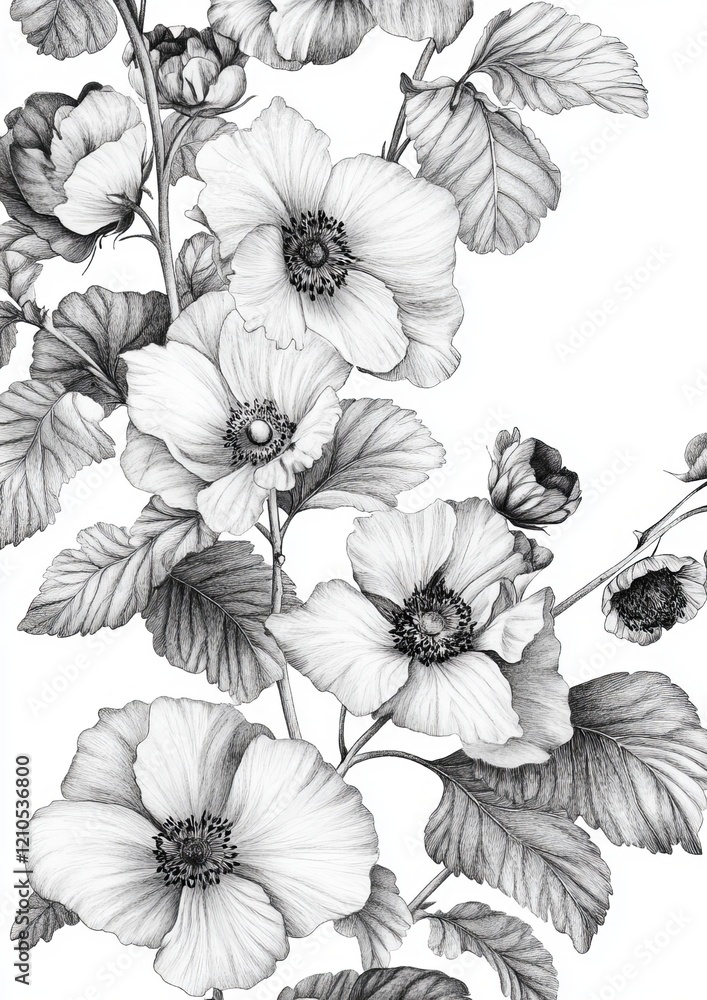 Botanical Flowers Coloring Page Botanical Flowers Coloring Page