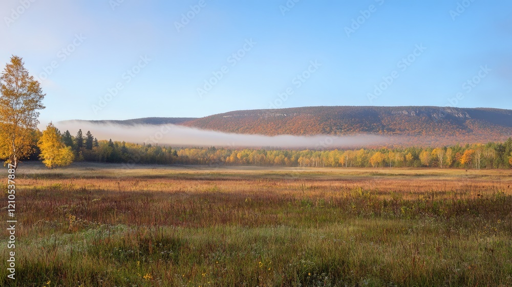 Golden Sunrise over Canaan Valley: A Meadow Awash with Wildflowers and Misty Autumn Landscape Golden Sunrise over Canaan Valley: A Meadow Awash with Wildflowers and Misty Autumn Landscape