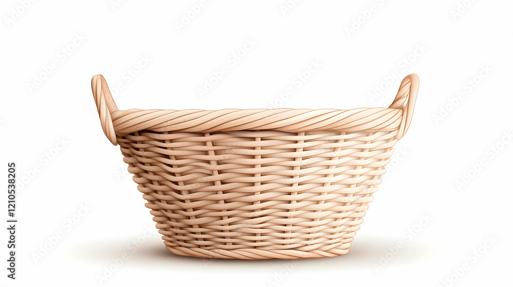 Empty wicker basket, studio shot, white background, for storage or gifting Empty wicker basket, studio shot, white background, for storage or gifting