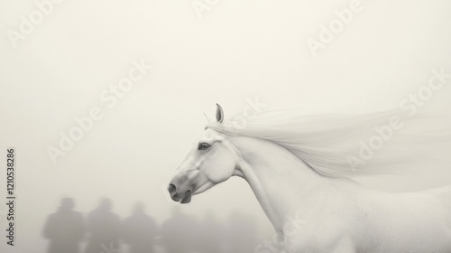 Ethereal Purim Minimalism Black and White Horse Art with Flowing Mane - Festive Parade and Mood Styling for Seasonal Event Design and Marketing photo