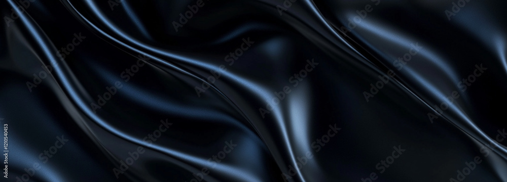 Smooth black satin fabric background with luxurious texture and elegant wavy patterns Smooth black satin fabric background with luxurious texture and elegant wavy patterns