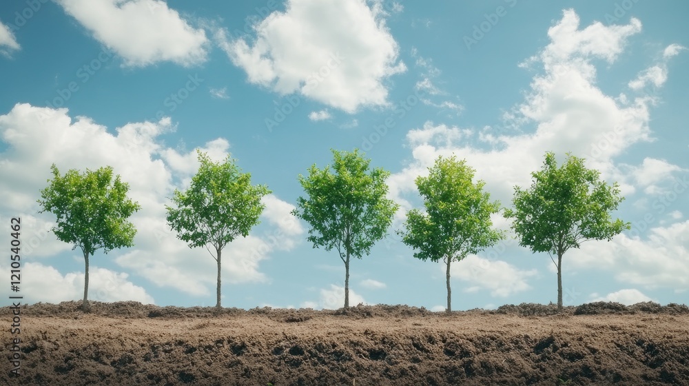 A time-lapse effect of a tree planting area showing the stages of growth from sapling to young tree, demonstrating the progress over time. A time-lapse effect of a tree planting area showing the stages of growth from sapling to young tree, demonstrating the progress over time.