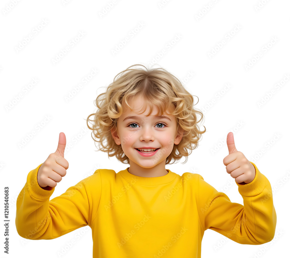 Cheerful smiling kid showing thumbs up isolated on transparent background Cheerful smiling kid showing thumbs up isolated on transparent background