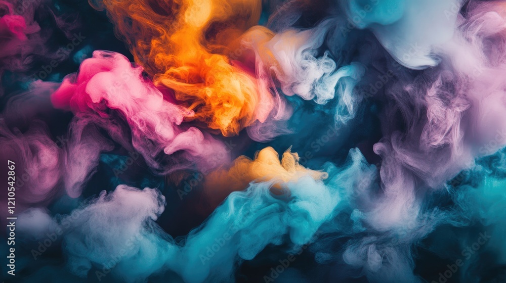 Vibrant swirls of multicolored smoke against a dark background, creating an ethereal and dynamic abstract effect with rich hues blending together. Vibrant swirls of multicolored smoke against a dark background, creating an ethereal and dynamic abstract effect with rich hues blending together.