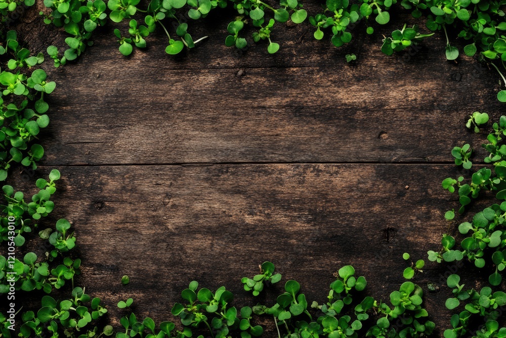 Top View of Microgreens Sprouting on Wooden Table: A Fresh and Healthy Gardener's Delight Top View of Microgreens Sprouting on Wooden Table: A Fresh and Healthy Gardener's Delight