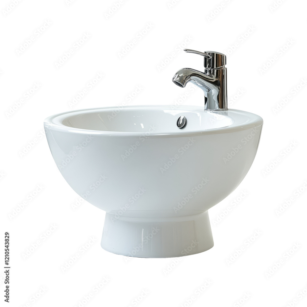 Modern white basin with chrome faucet isolated on transparent background Modern white basin with chrome faucet isolated on transparent background