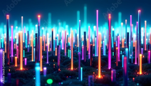 Vibrant Neon Cityscape Digital Art Abstract Background