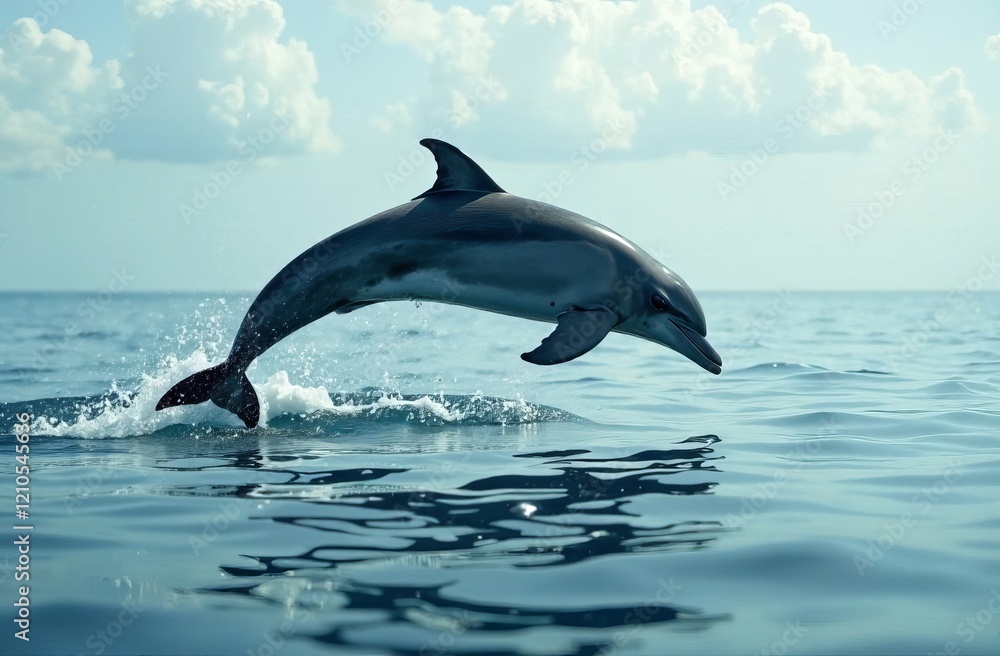 Fototapeta premium dolphin jumping out of water against the backdrop of sea and sky