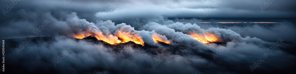 Fototapeta premium Nighttime Volcanic Eruption with Cloud Cover