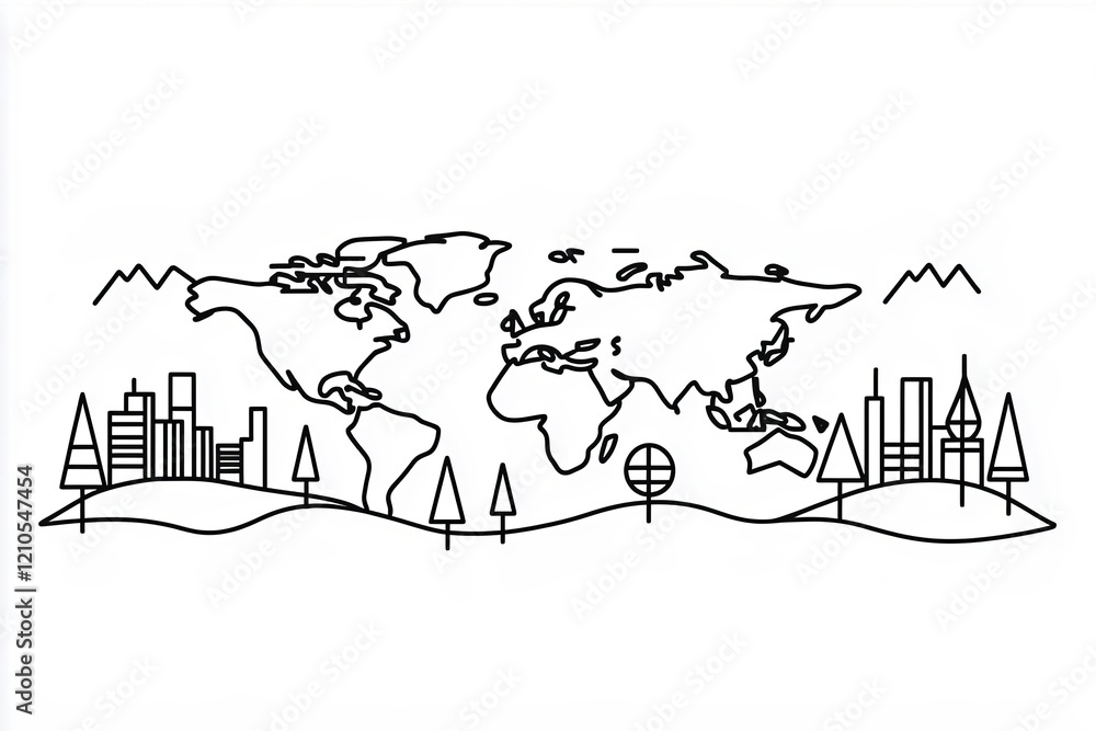 Obraz premium One line style world - Simple modern minimaistic style.