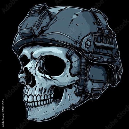 Tactical Skull: Military Helmet Clad Skeleton Artwork for Halloween Inspiration photo